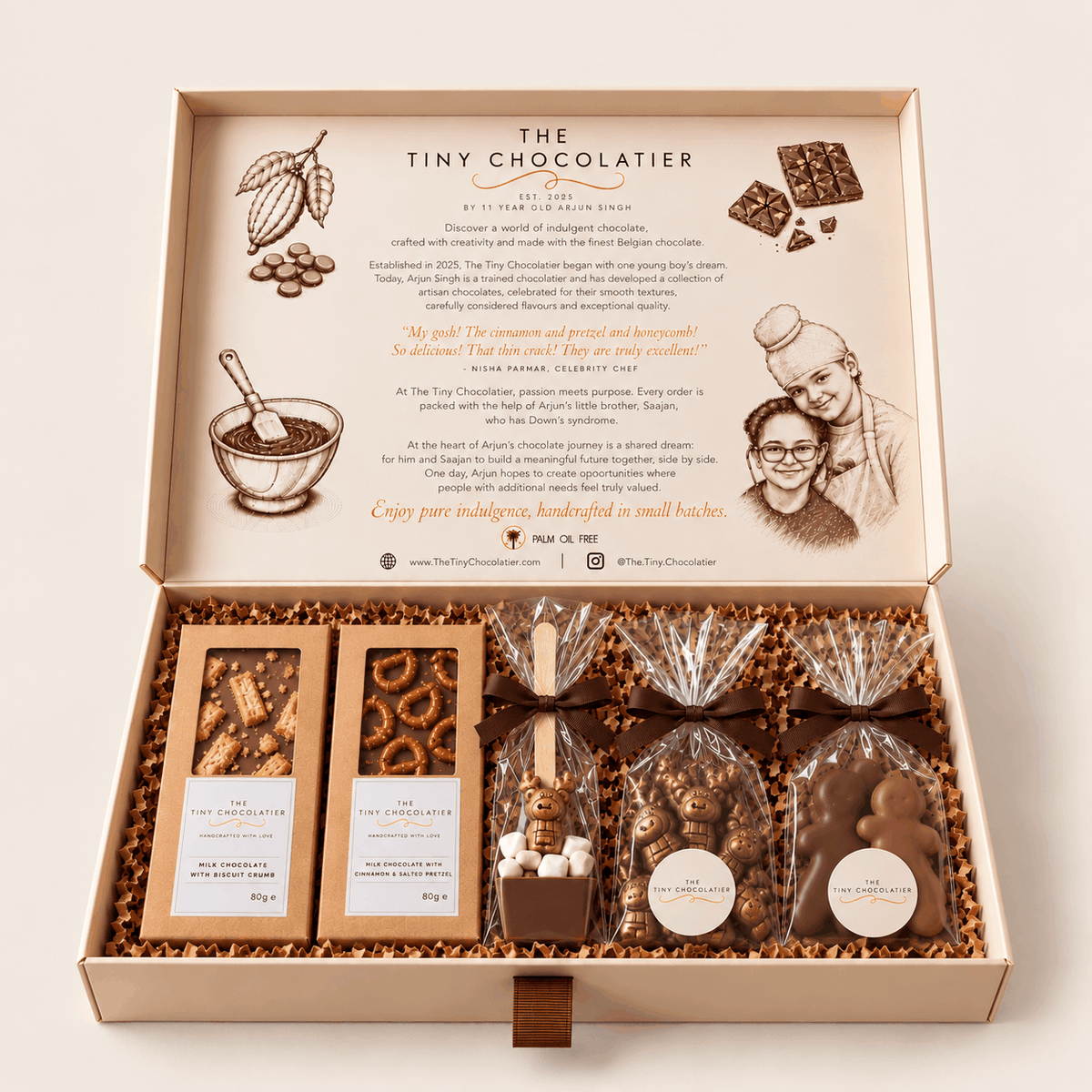 Luxury Christmas chocolate gift box with bars, reindeer and gingerbread in a keepsake box