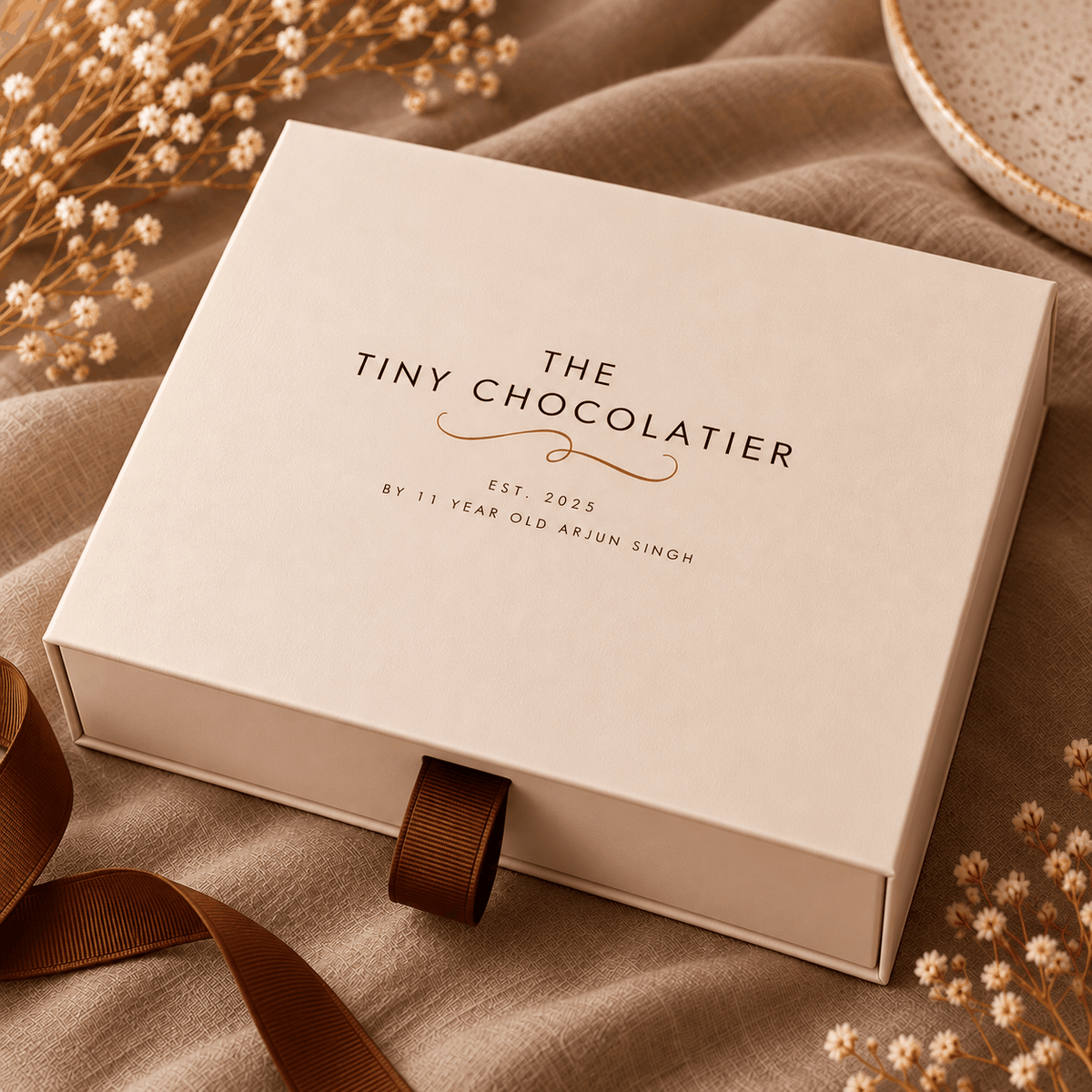 Eight handmade Tiny Chocolatier chocolate bars in a gift bundle